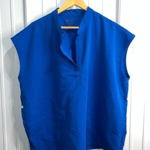 Figs Blue Sleeveless Muscle Tee with Mandarin Collar